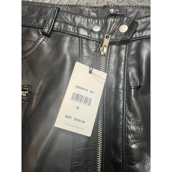 NWT 7 for all mankind genuine leather mini skirt black moto zipper AN6268H136 30 - Picture 3 of 11